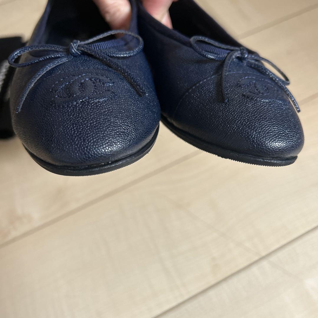 CHANEL ネイビー バレエシューズ 37,5