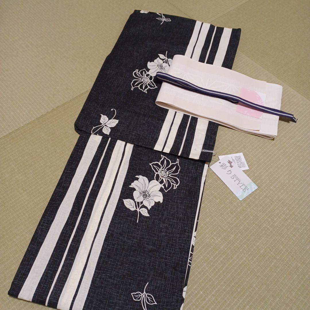 新品☆呉服屋♪大人上品な百合　スレンダー夏着物　浴衣３点セット 新品☆呉服屋♪大人モダン！上品な百合 スレンダー夏着物 浴衣3点
