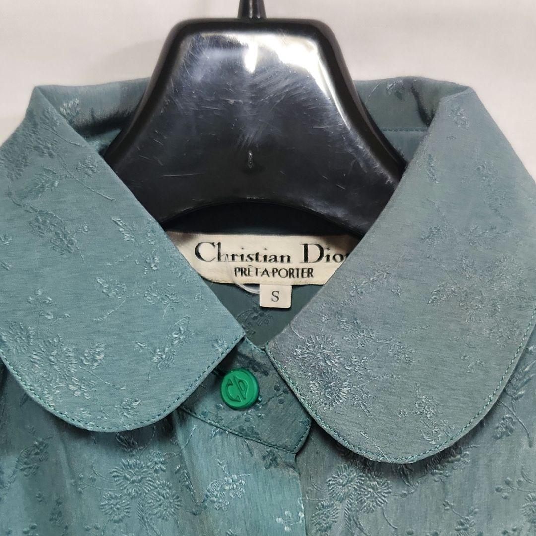 アンティークChristian Dior 花柄グリーンシャツ Sサイズ