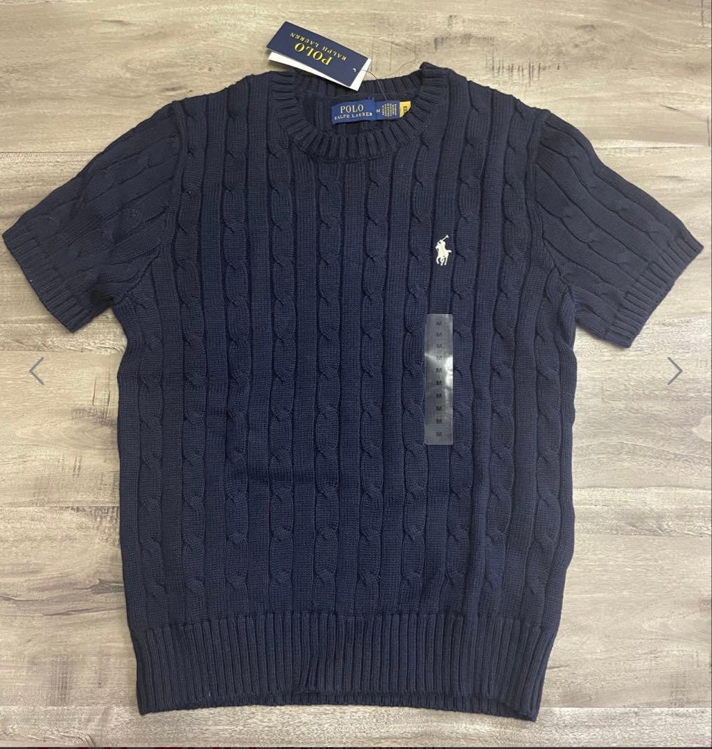 【新品・未使用】ポロラルフ ローレン 半袖ケーブルニットセーター ネイビー M