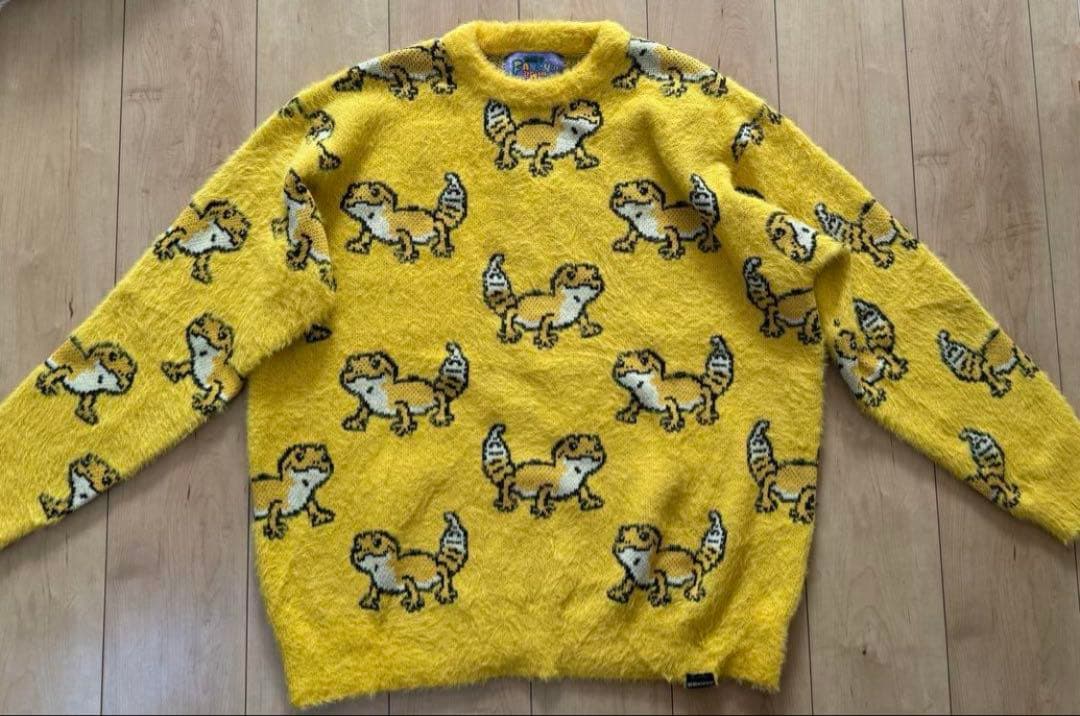 ゴースローキャラバン レオパードゲッコー ジャガード シャギーニットセーターXL ゴースローキャラバン レオパードゲッコー ジャガード シャギーニットセーターXL