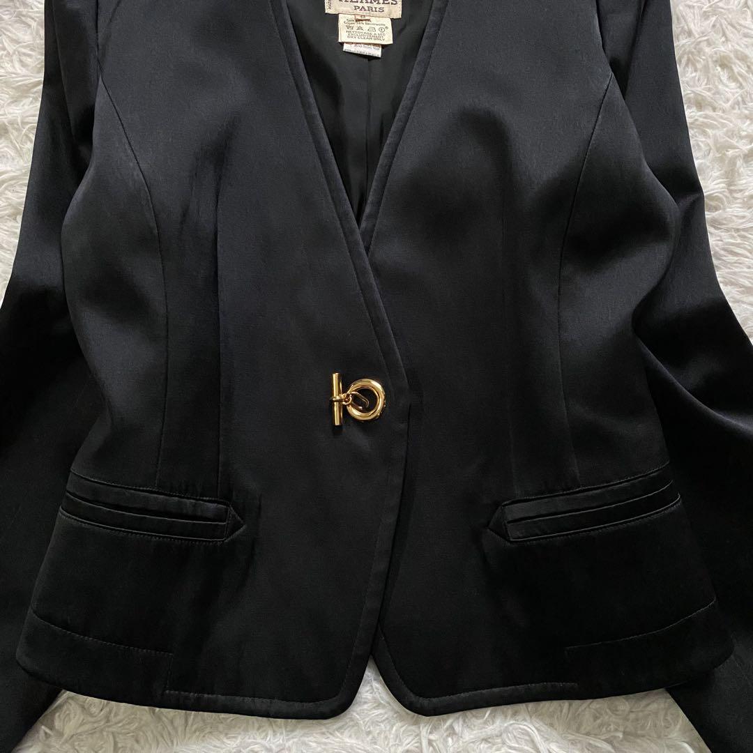 極美品□エルメス シルク ノーカラージャケット