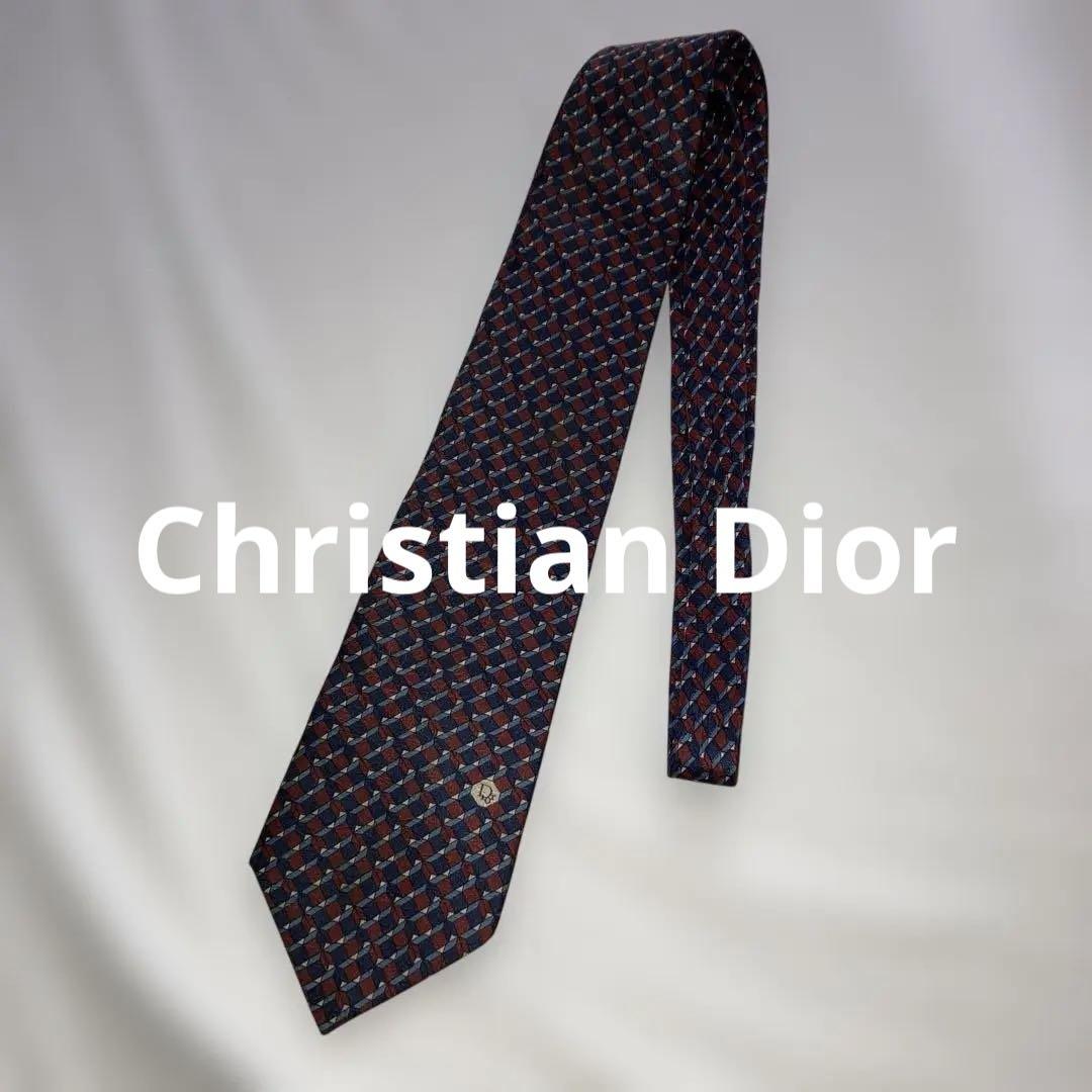 Christian Dior 幾何学模様 ネクタイ ネイビー レッド ブルー