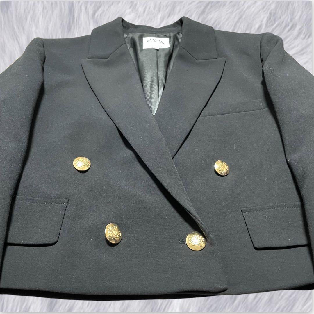 ZARA】美品ザラ クロップドダブルブレストブレザー 金ボタン ブラック
