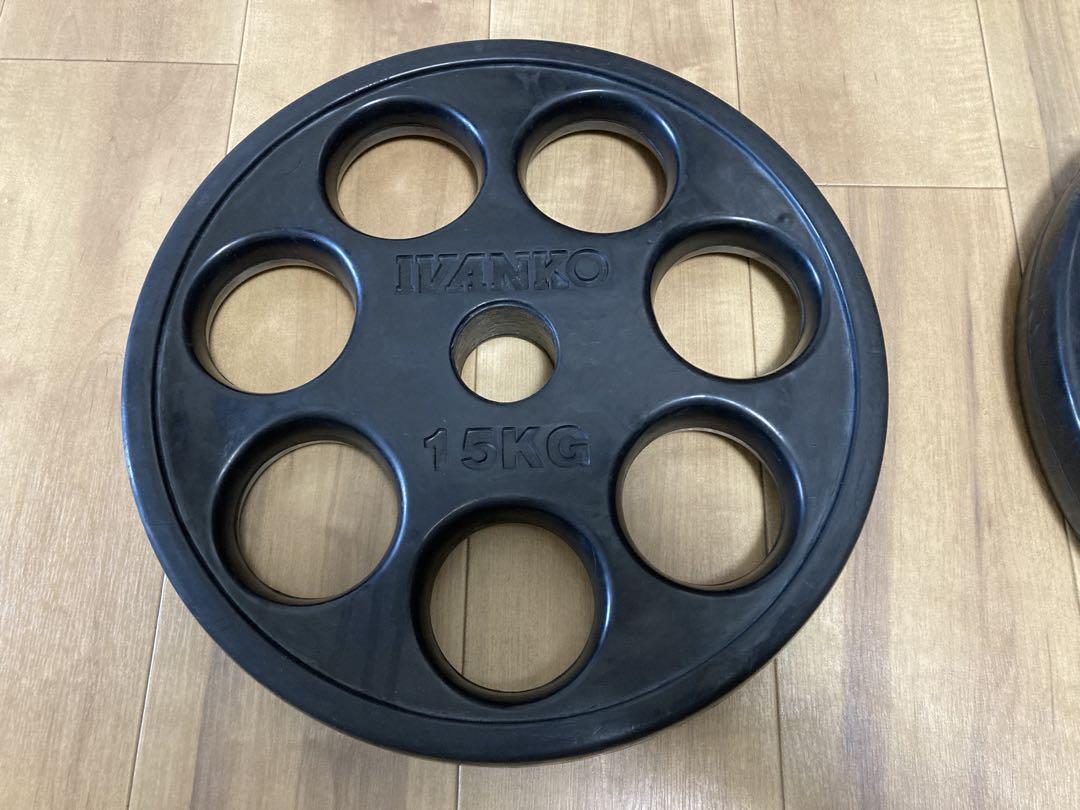 ①ivanko オリンピックラバープレート 15kg　ゴールドジム アイロテック