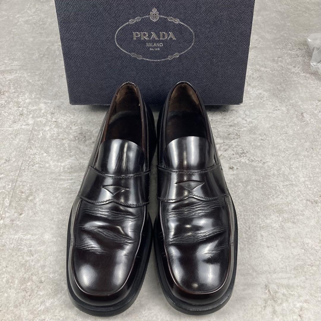 PRADA プラダ　レザー　コインローファー　8 ダークブラウン　茶色