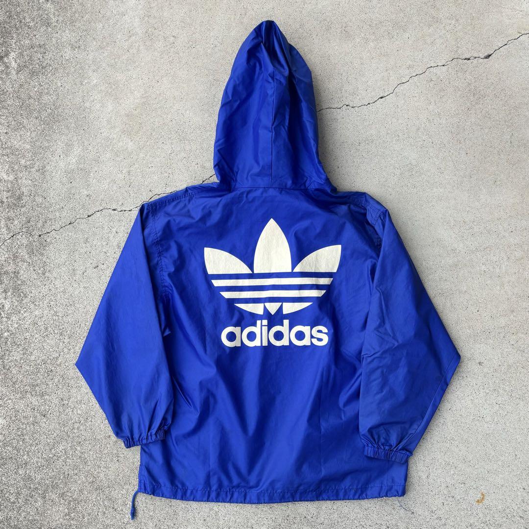 adidasヴィンテージ80sナイロンプルオーバー古着トレフォイル青Mアーカイブ
