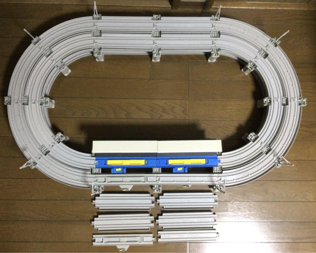 プラレール線路グレー色複線ブロック橋脚高架複線外側曲線レール