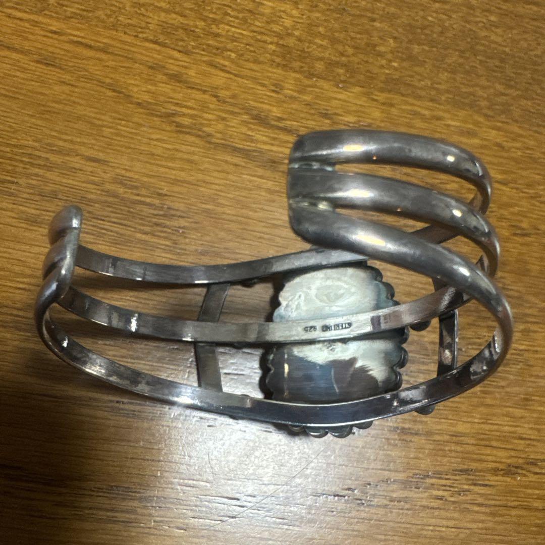 希少】天然ターコイズシルバー925バングル(ハンドメイド)一点物