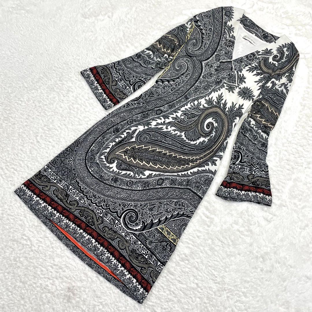 極美品 エトロ ワンピース 秋 ペイズリー カシュクール 総柄 ドレス L 画像11
