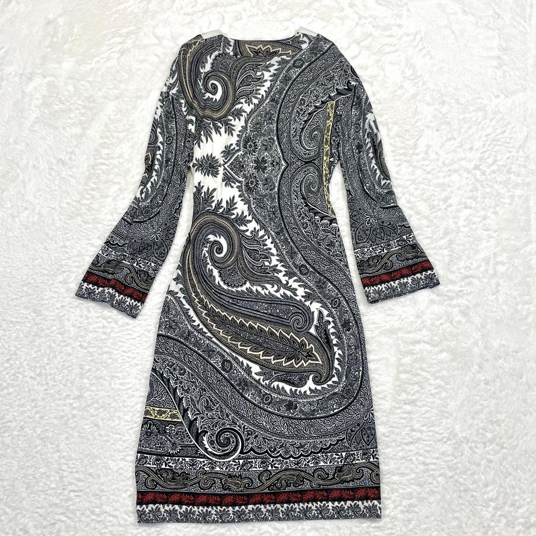 極美品 エトロ ワンピース 秋 ペイズリー カシュクール 総柄 ドレス L 画像13