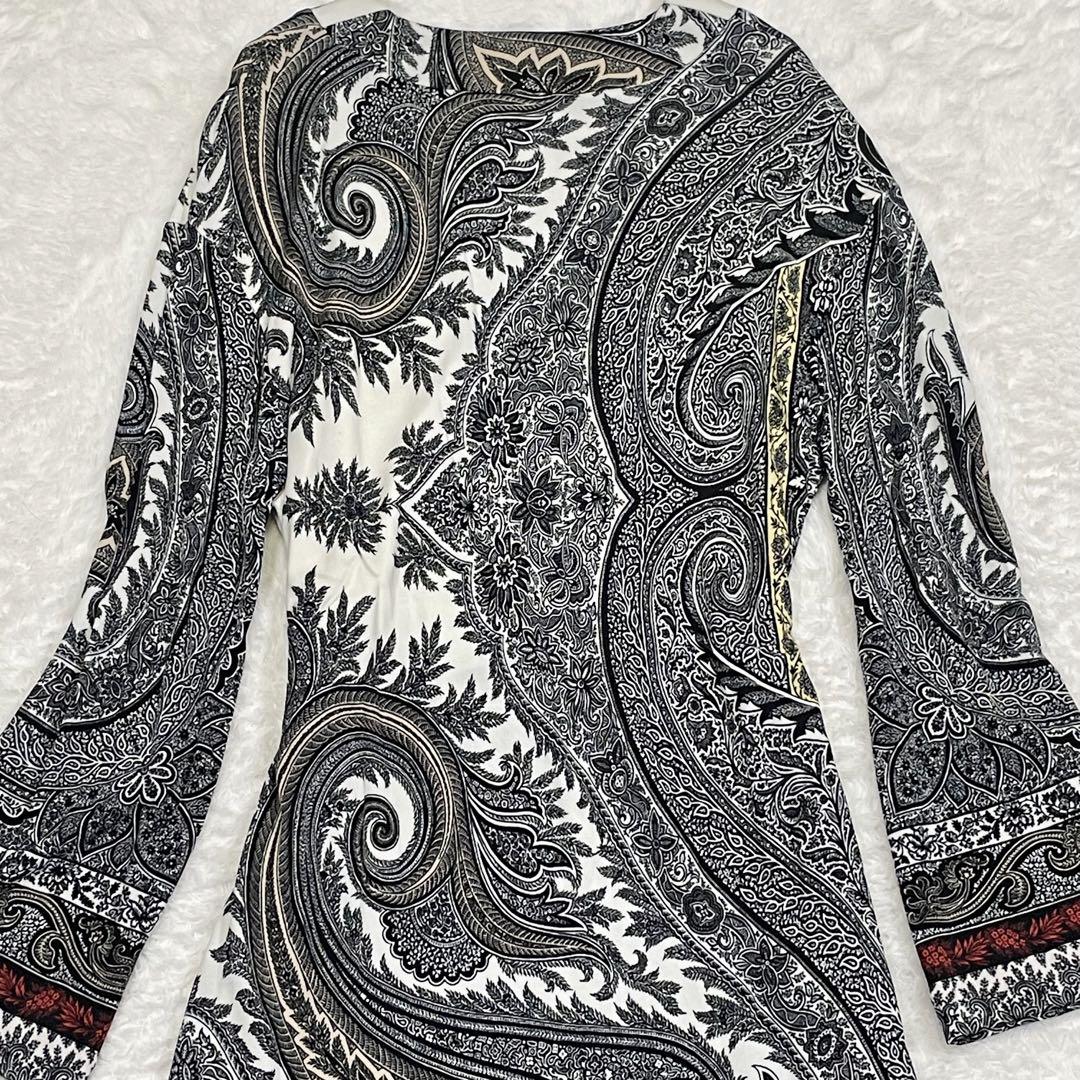極美品 エトロ ワンピース 秋 ペイズリー カシュクール 総柄 ドレス L 画像14
