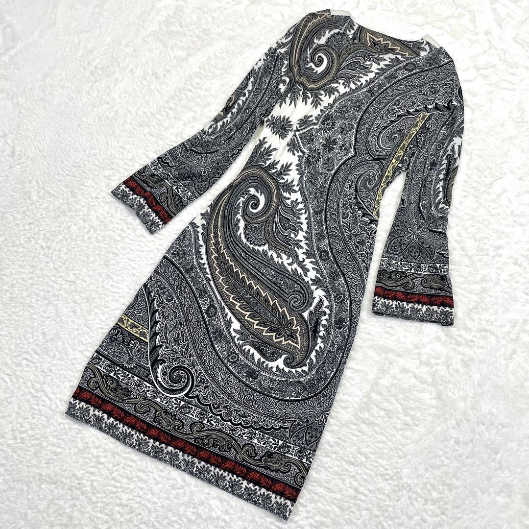極美品 エトロ ワンピース 秋 ペイズリー カシュクール 総柄 ドレス L 画像16