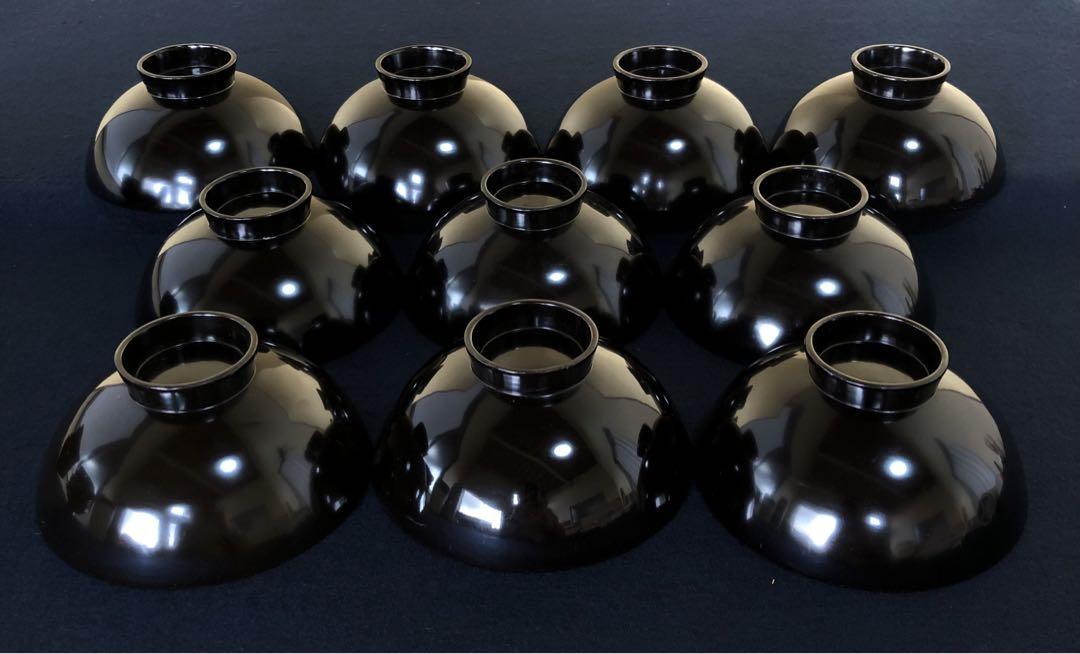 《R》懐石 黒塗 内沈金松葉 吸物椀10客 木製漆器 木箱　250929あ5