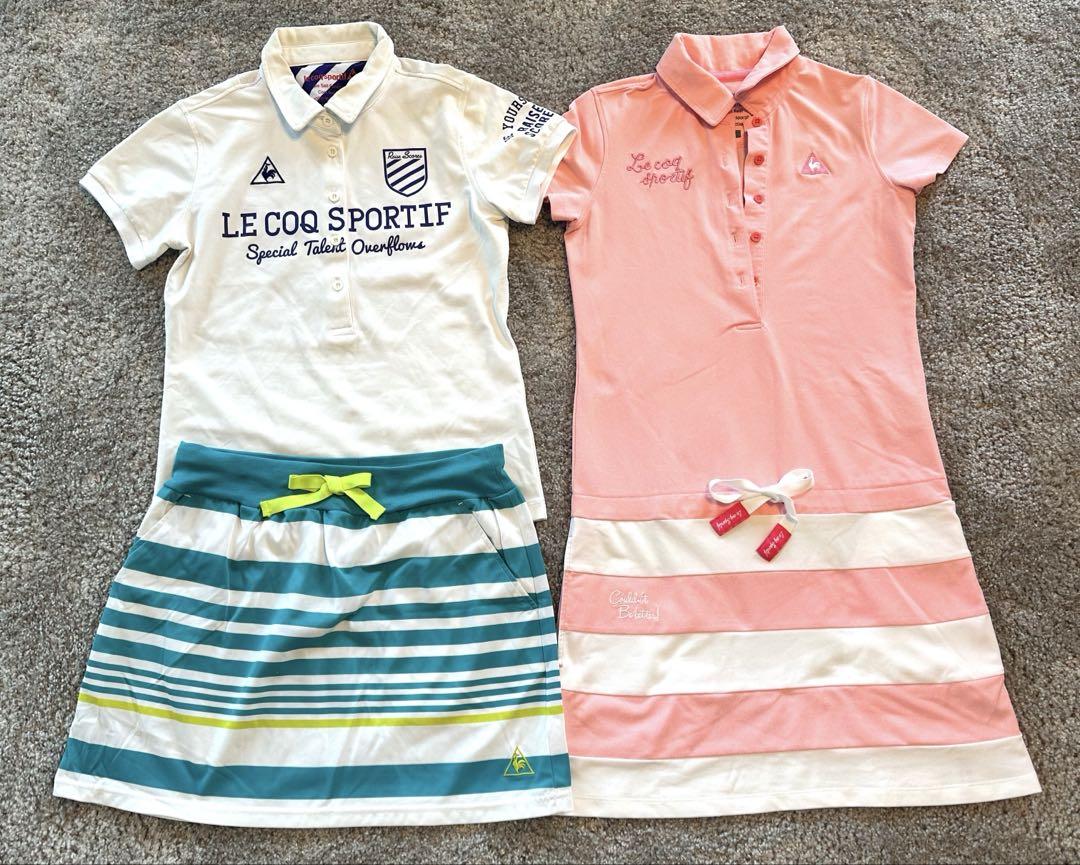 le coq sportif ストライプ ポロシャツ＆スカートセット お得！ルコックスポーツ ストライプポロドレス、ポロシャツ