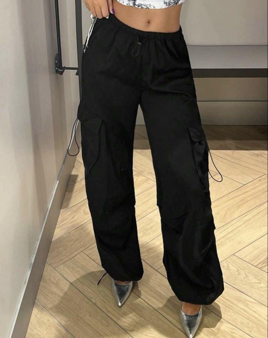 【5％OFF】 SHEIN ドローストリングウエスト カーゴパンツ ブラック XS パンツ