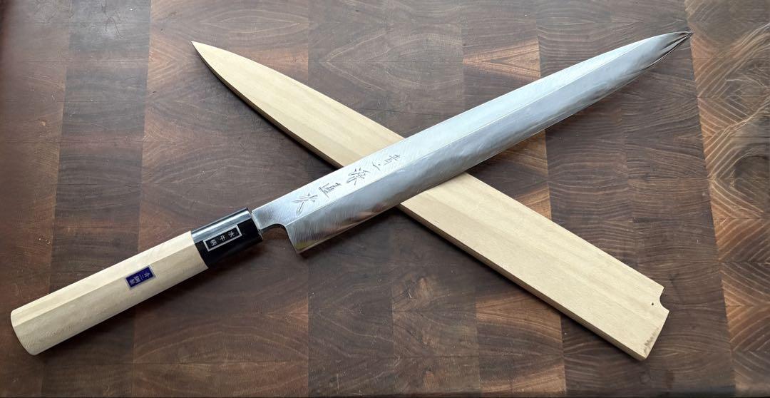 堺打ち刃物 青鋼 紋 鍛錬 柳刃 刺身 尺 300mm 包丁 和包丁 刃