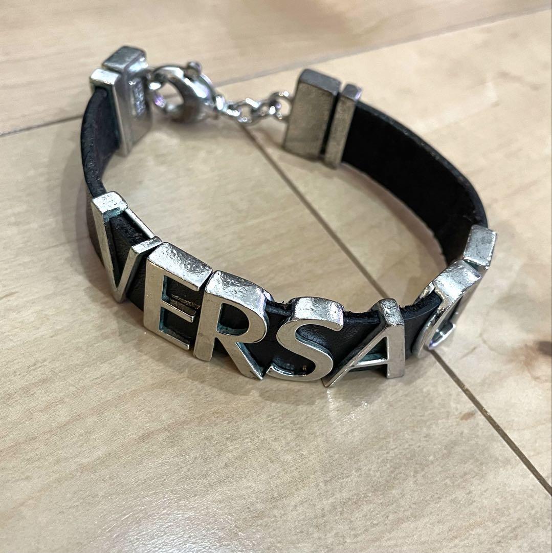 【希少】VERSACE ブレスレット ヴィンテージ風 メンズ シルバー×ブラック