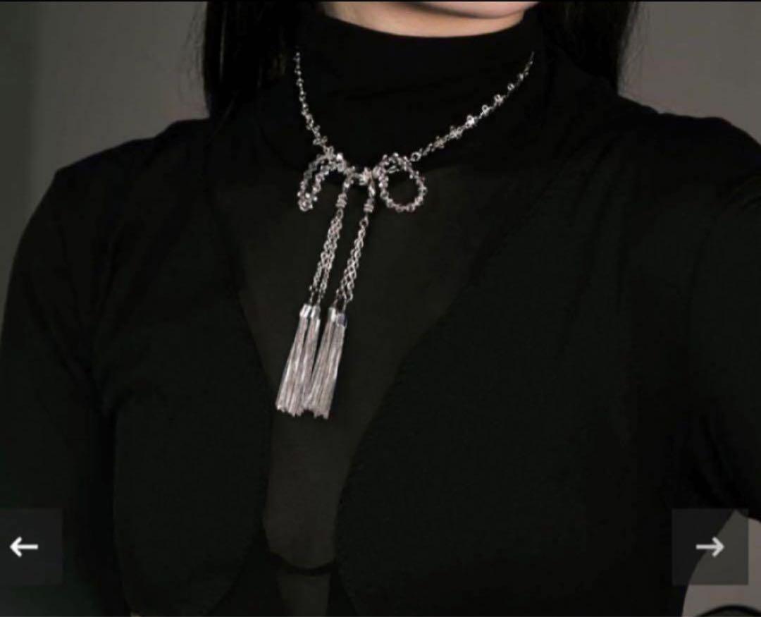 タナカダイスケcrystal ribbon chain necklace