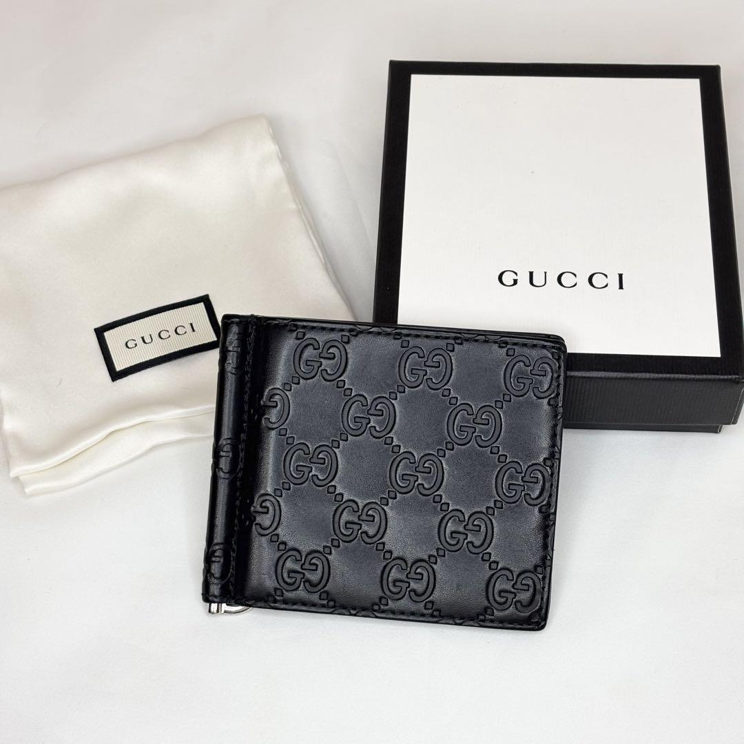 GUCCI マネークリップ 黒 GGレザー メンズ 本革 ミニウォレット
