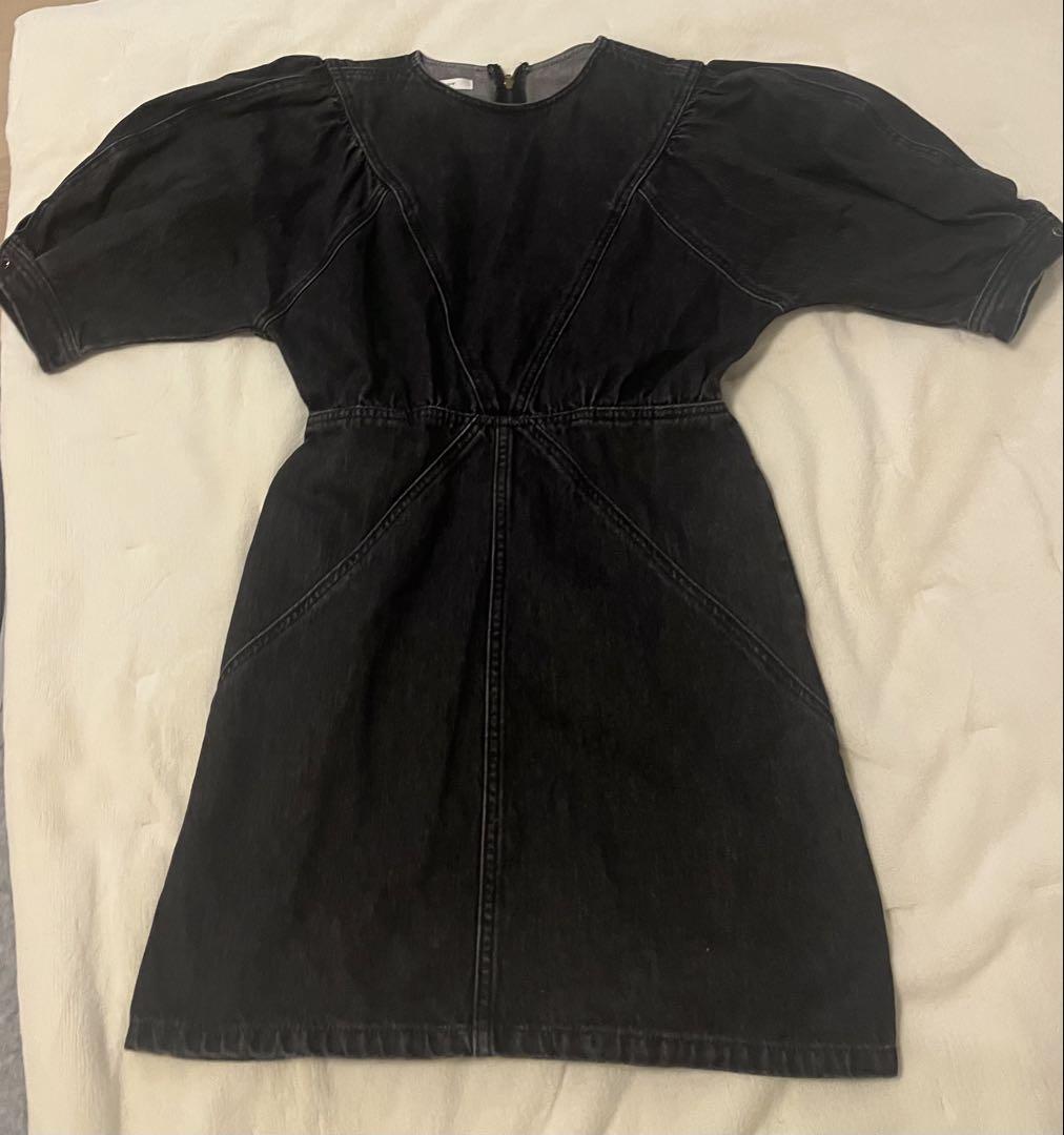 moussy ブラックデニムパフスリーブワンピース