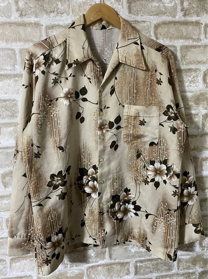 ビンテージ　70s KINGSMEN メンズXL 長袖シャツ　柄シャツ　アロハ