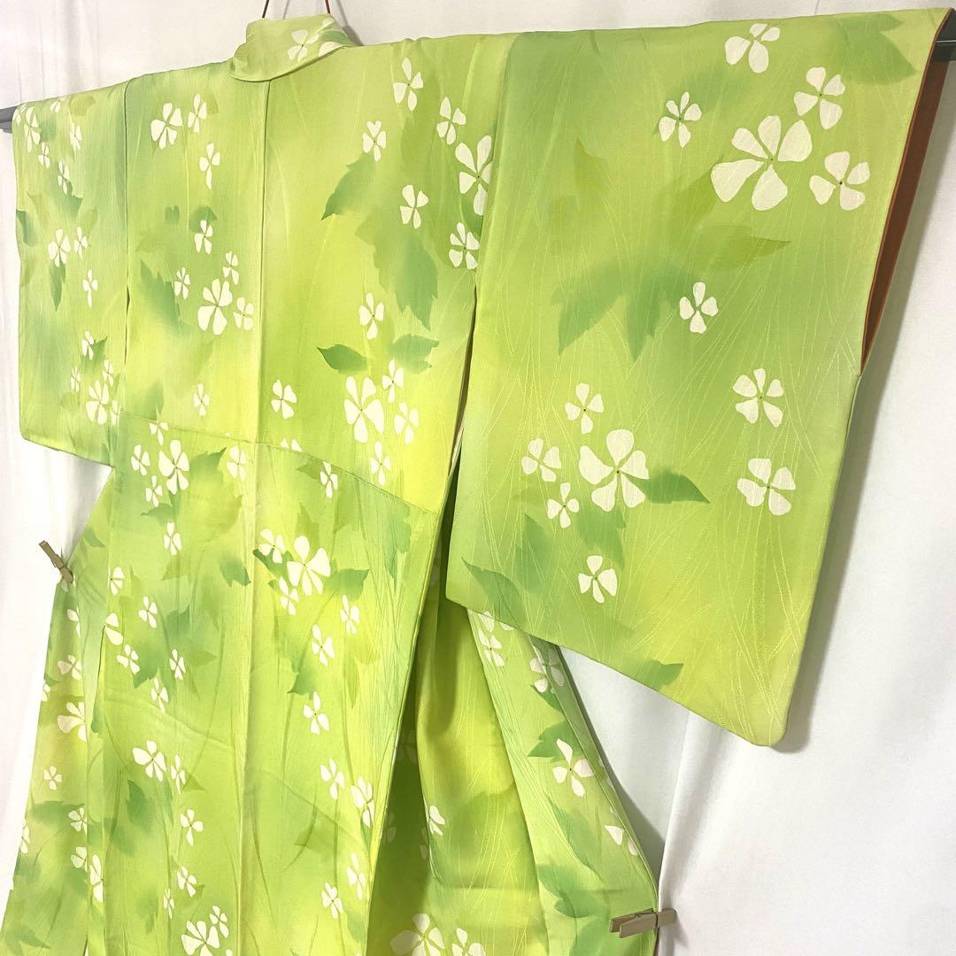 オンライン で 販売Fashion - 5k1366 着物 正絹 袷 小紋 緑 白