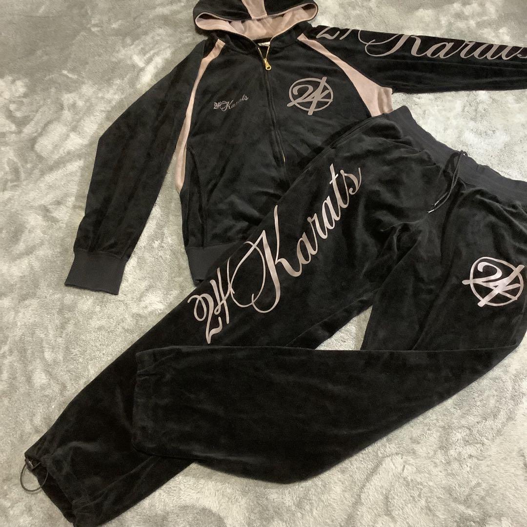 24karats　ジャージ　セットアップ　ベロア生地　ダンス　黒色　XL