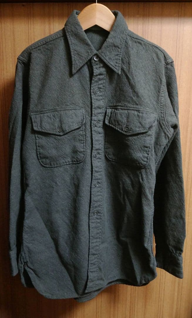 ヴィンテージ 50s 60s マチ付 Wステッチ ウールシャツ M相当M VINTAGE