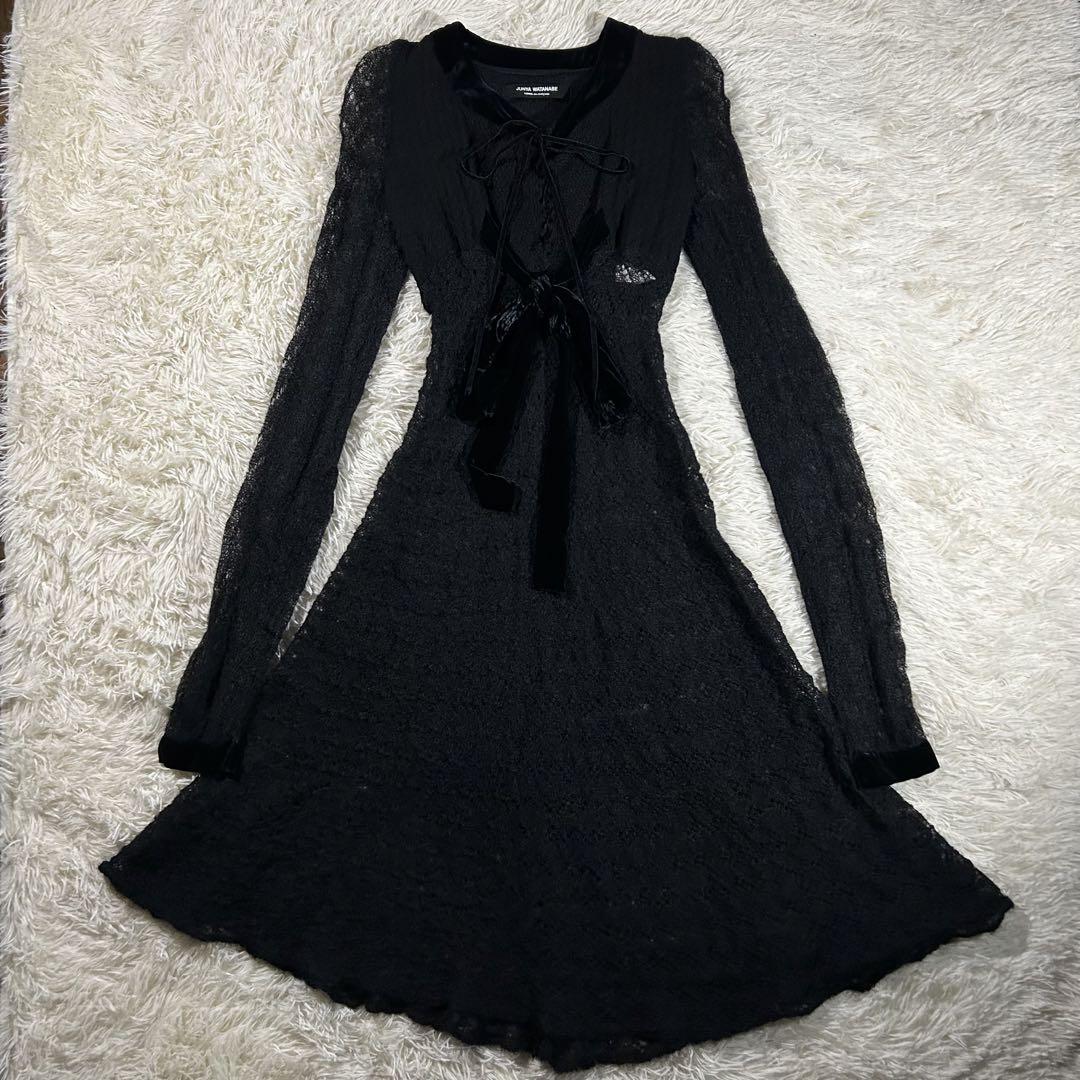 AD2005 archive ウールモヘアロングリボンワンピース 黒 ベロア