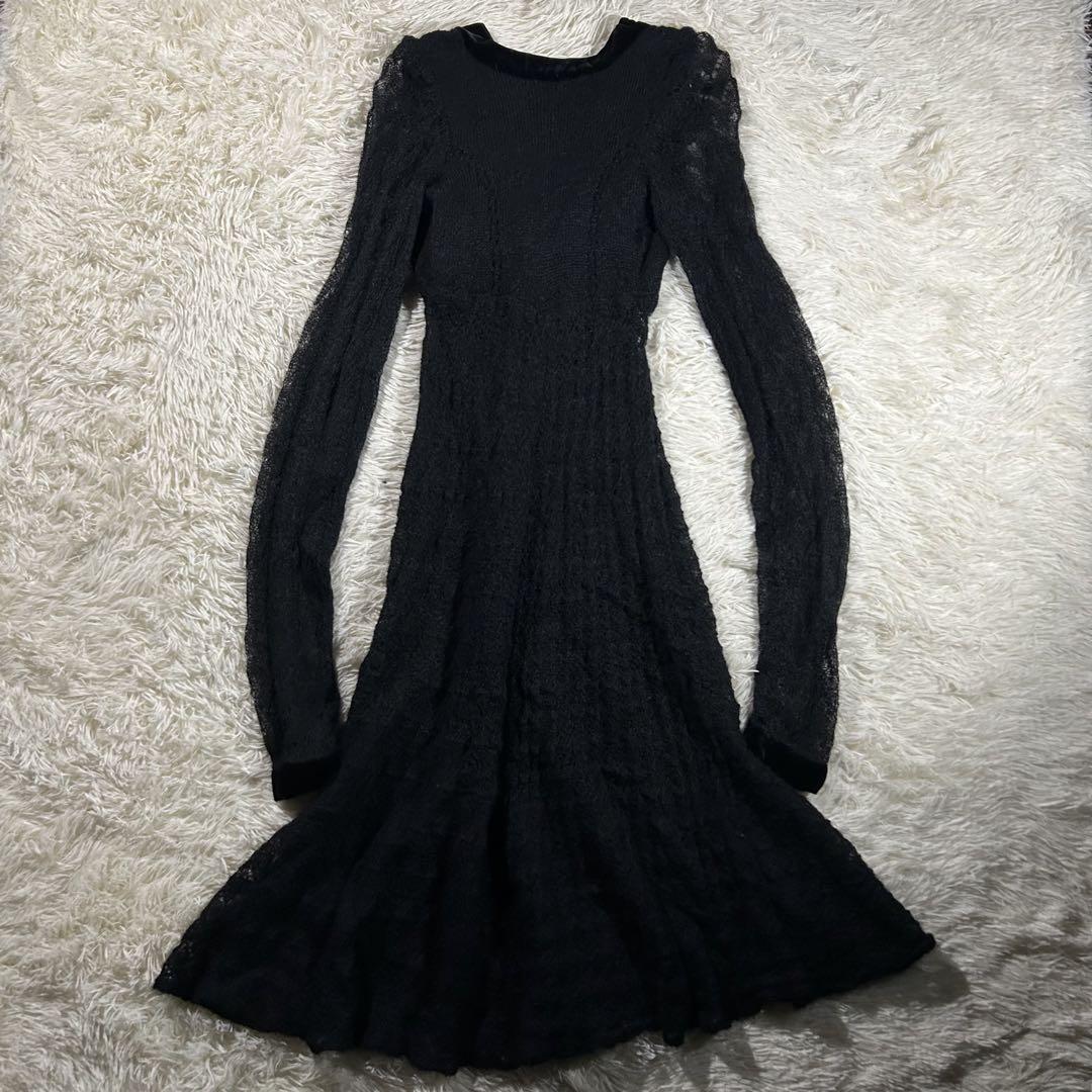 AD2005 archive ウールモヘアロングリボンワンピース 黒 ベロア