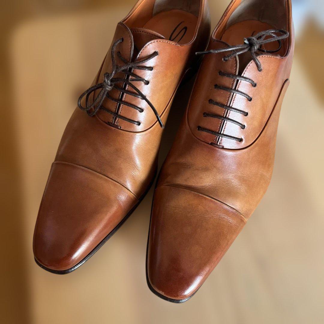 サントーニ SANTONI 中古美品 ブラウンレザー ストレートチップ6.5