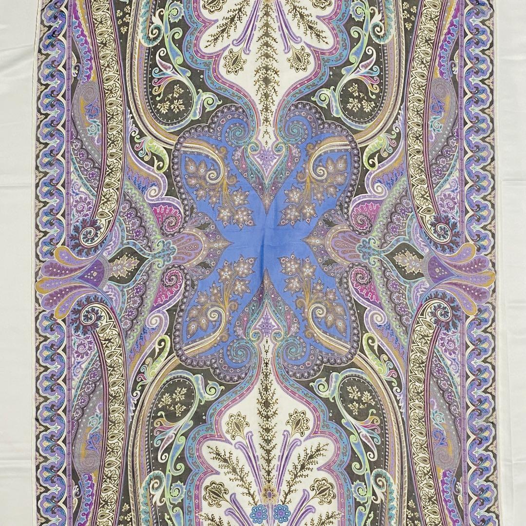 美品 ★ETRO★ ストール ペイズリー柄 シルク パープル ホワイト