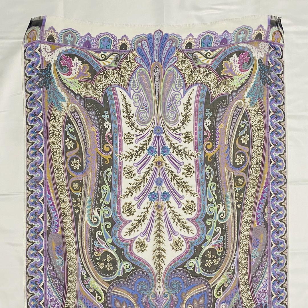 美品 ★ETRO★ ストール ペイズリー柄 シルク パープル ホワイト