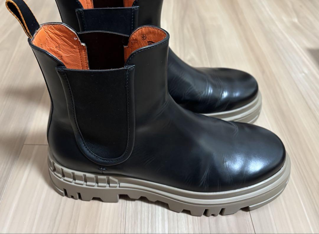 希少品 Santoni サントーニ ブラックレザー ブーツ 7.5 サイドゴア