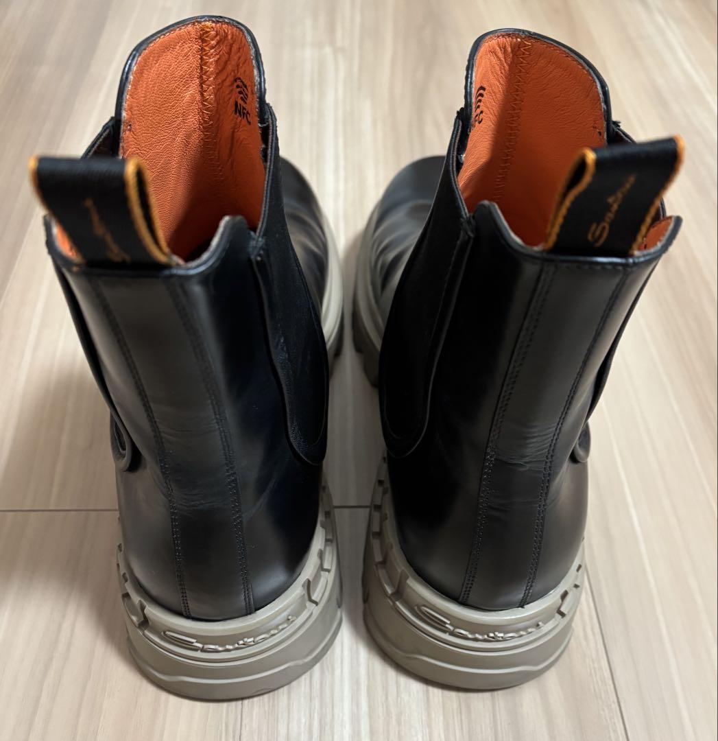 希少品 Santoni サントーニ ブラックレザー ブーツ 7.5 サイドゴア