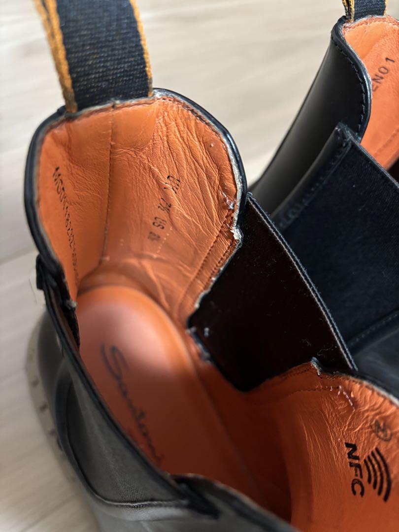 希少品 Santoni サントーニ ブラックレザー ブーツ 7.5 サイドゴア