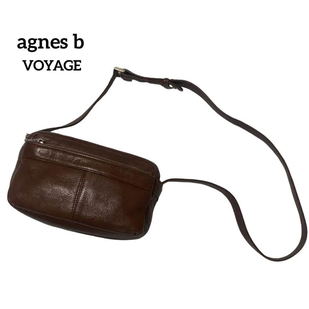 agnes b VOYAGE ショルダーバッグ ブラウン レザー y2c