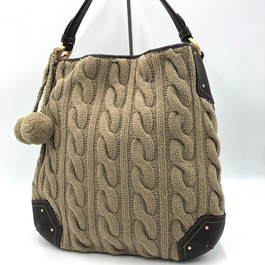 希少 極美品 バリー ワンショルダーバッグ ケーブルニット レザー ベージュ系