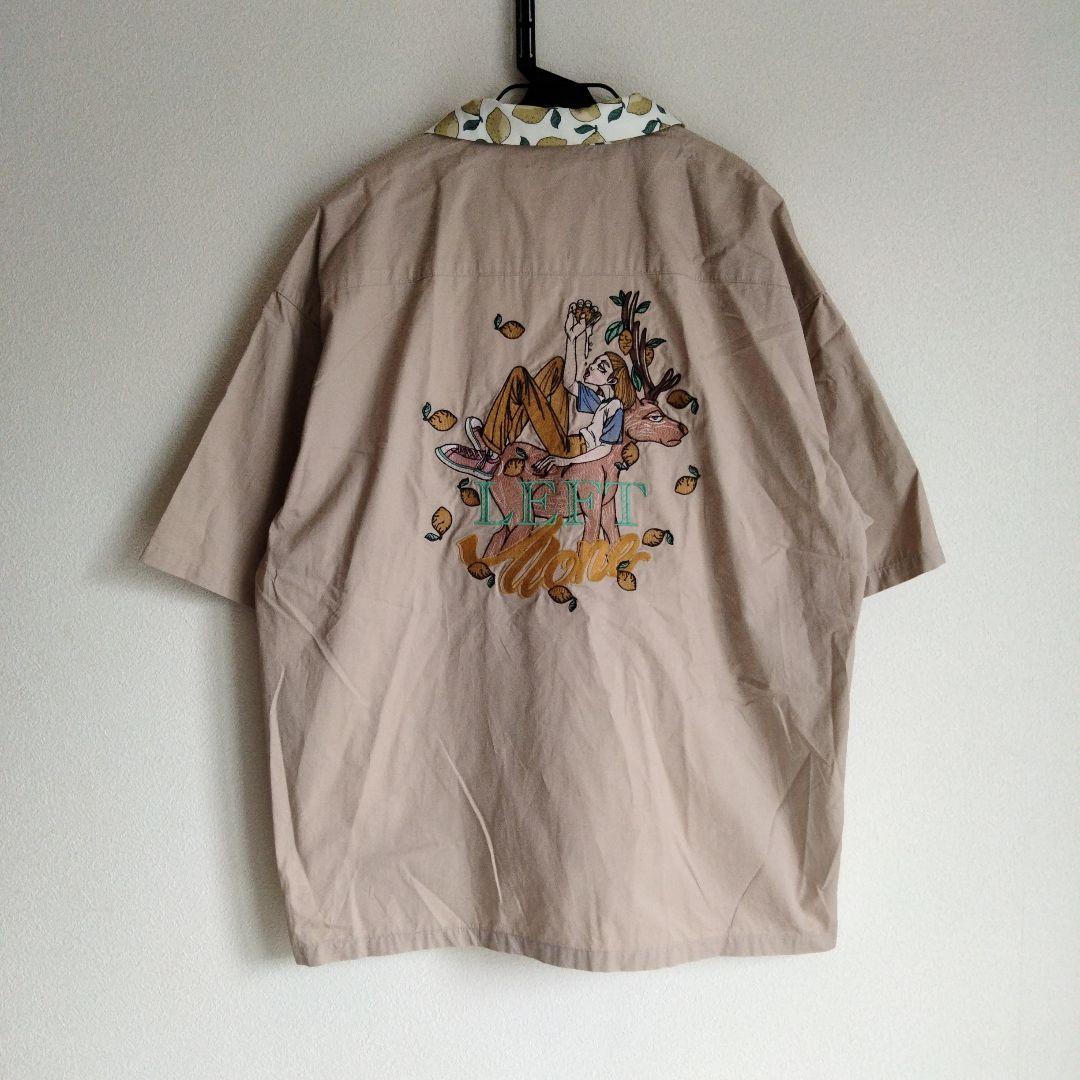 美品☆left alone レフトアローン 半袖 鹿 レモン 刺繍 開襟シャツ