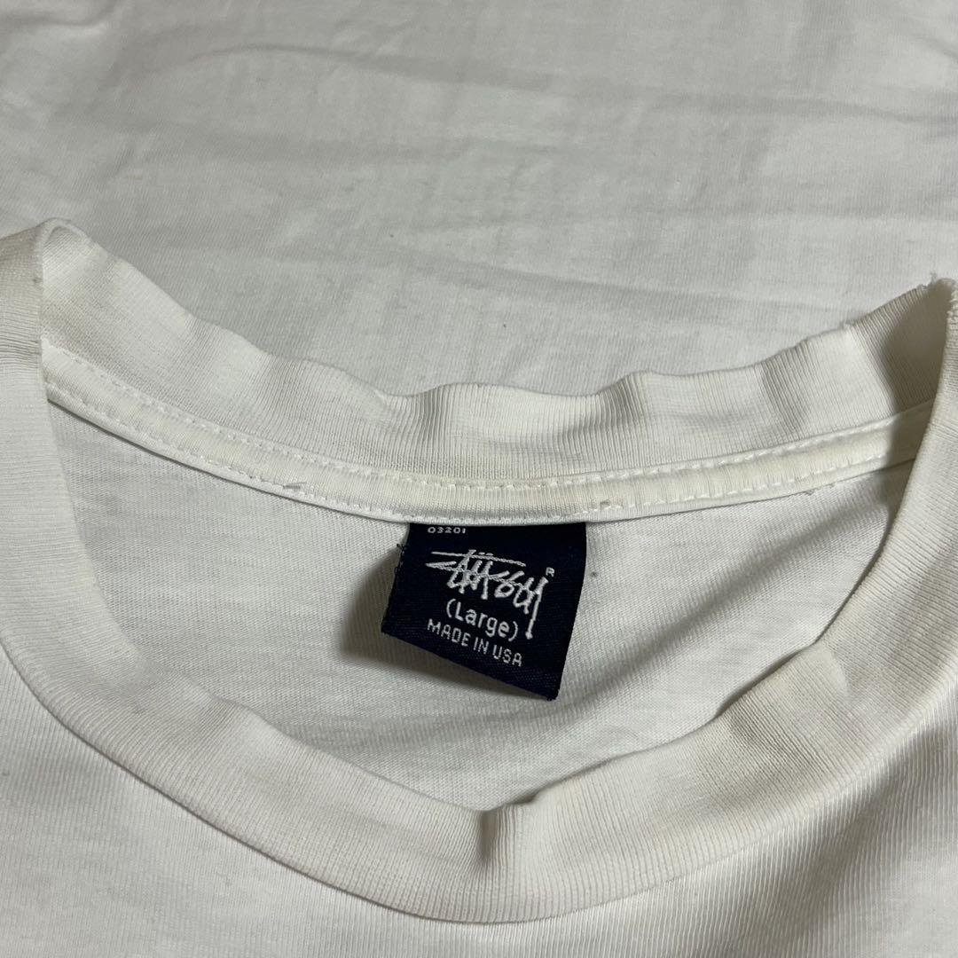 90s stussy（ステューシー）ロゴプリントtシャツ/L/ホワイト/USA