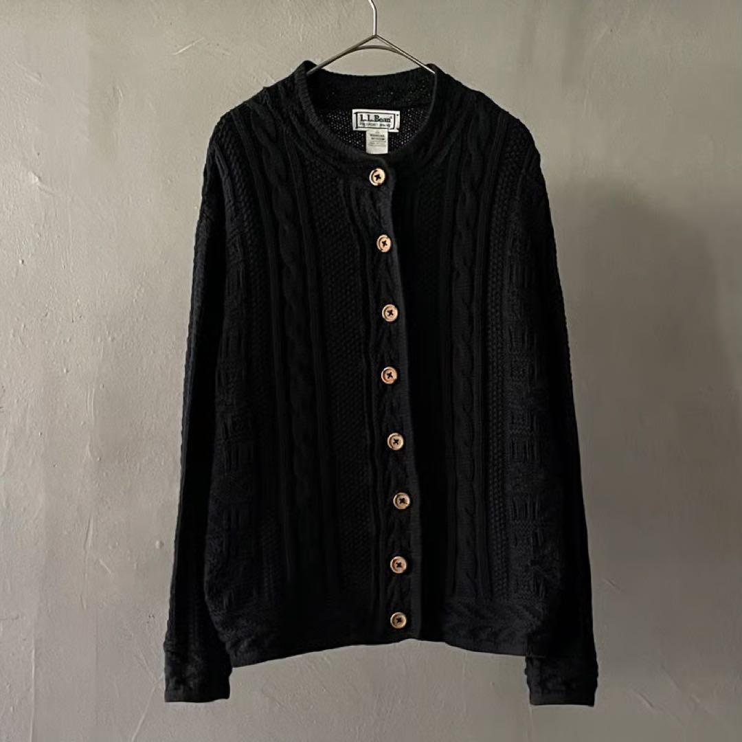 80's L.L.Bean ノーカラー コットンニット カーディガン USA製
