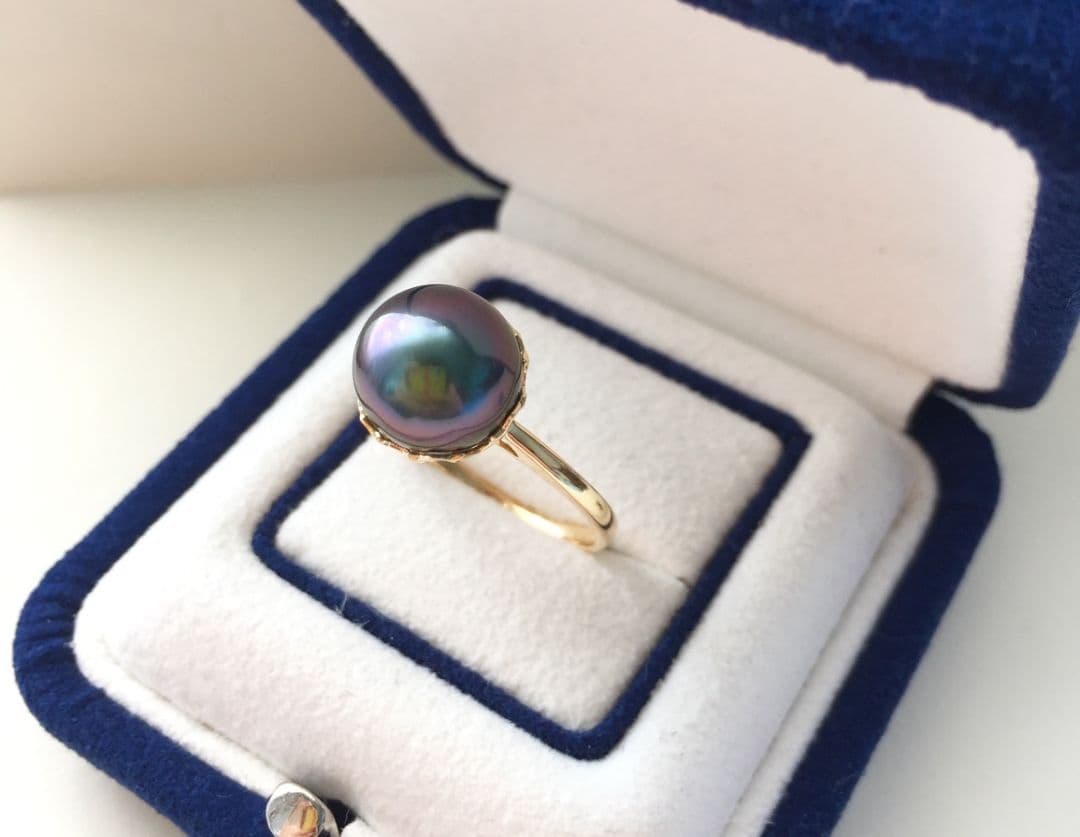日本最大のブランド 任意一点 天然タヒチ黒蝶真珠 一粒リング9 10mm K18 リング Sutevalle Org