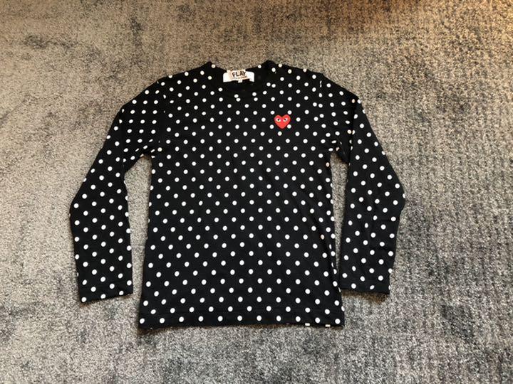 超激得通販 セット販売 正規品コム デ ギャルソン Tシャツ 白 ロンT ブラックドット 2PRHN-m52047597965 超特価安い