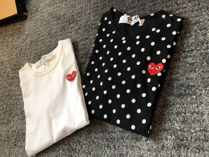超激得通販 セット販売 正規品コム デ ギャルソン Tシャツ 白 ロンT ブラックドット 2PRHN-m52047597965 超特価安い