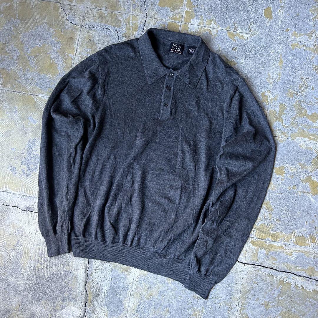 ☆ 90S USA JOS A BANK コットン ニットポロ グレー