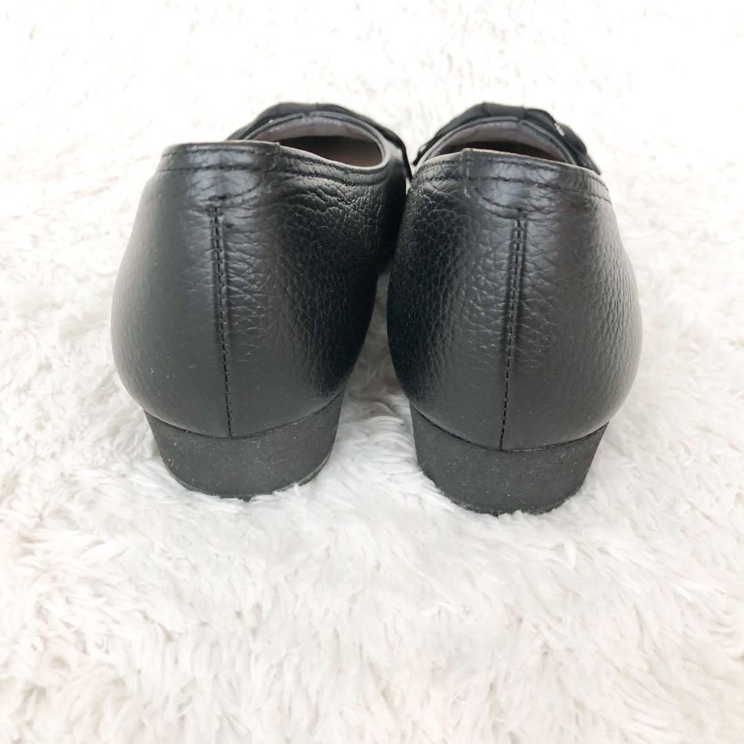美品《フィズリーン》日本製　本革　リボン シボ革　ウェッジソール