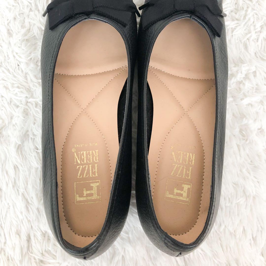 美品《フィズリーン》日本製　本革　リボン シボ革　ウェッジソール