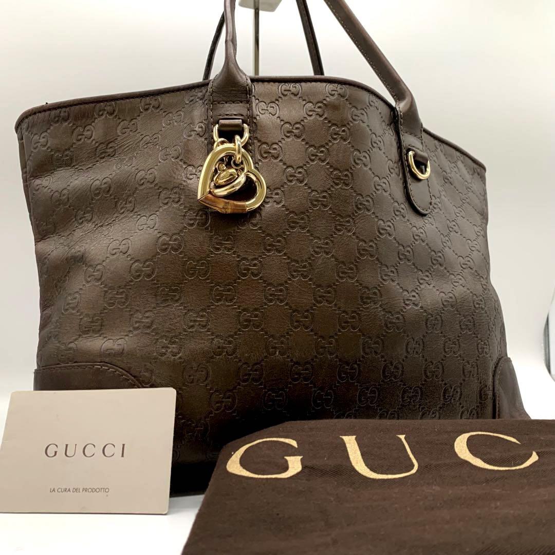 GUCCI トートバッグ GG シマレザー ダークブラウン 肩掛け A4収納