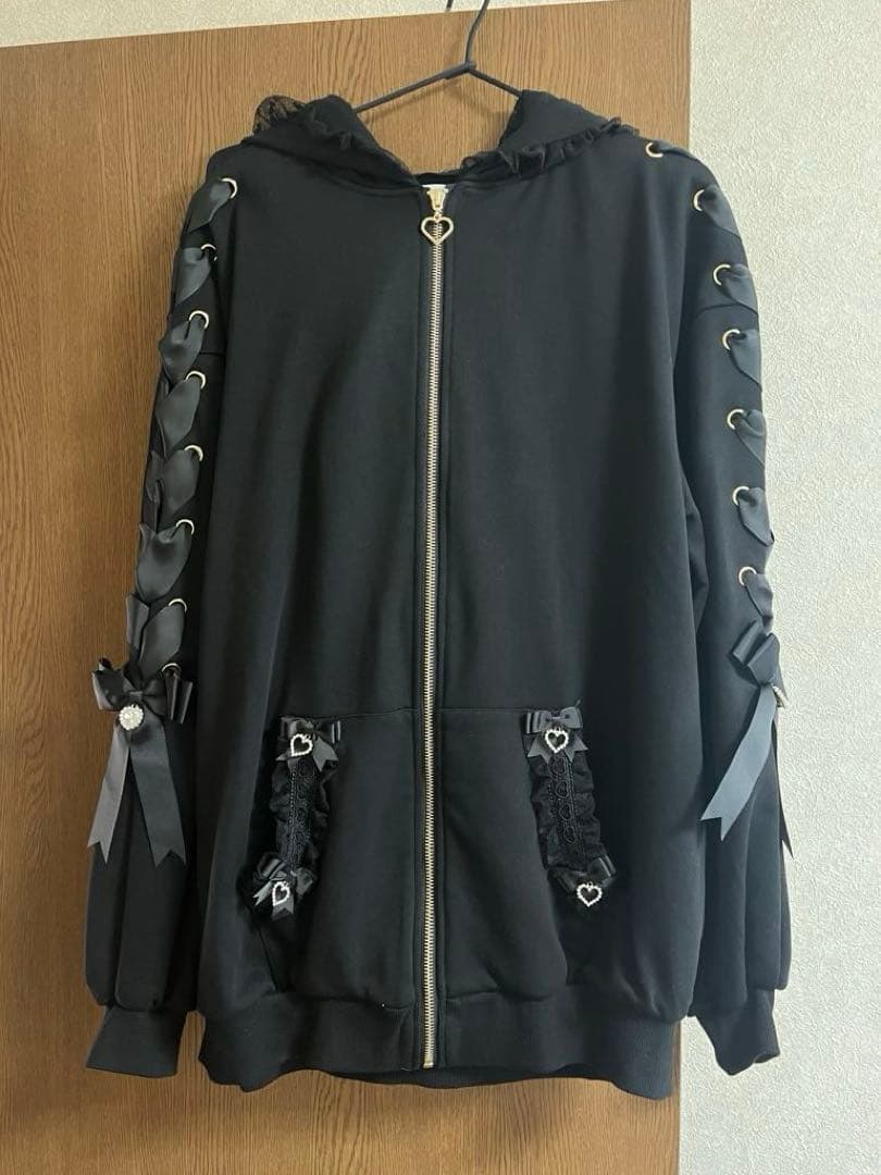 LIZ LISA 黒パーカー フリル リボン SIZE LIZ LISA